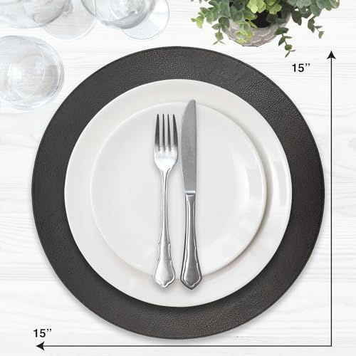 Morgan Faux Leather Round Set of 12 Placemats, 15", Black, Heat Resistant, Stain Resistant, Non-Slip, Reversible, Durable Table Mats for Kitchen, Dining Table, Indoor Washable Use - Image 3