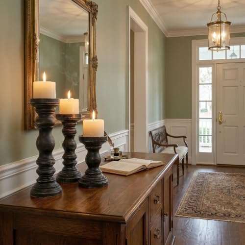 SWALLOWLIVING Rustic Farmhouse Wood Pillar Candle Holder Set of 3 for Candlestick, Black - Image 6