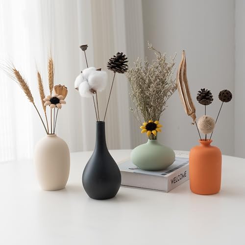Vase Set of 4 with Dried Flower for Shelf Home Decor Matte Ceramic by YAOBAOX