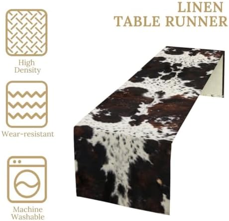 Cow Print Table Runner, Black Cowhide Print Western Pattern for Home Kitchen Table Decor Dining Coffee Room Party Decor 13x120in - Image 4