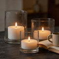 Set of 3 Hand Blown Glass Hurricane Candle Holders, Clear Seeded Bubbles Cylinder Pillar Candle Vases in 5/7/8 Inch, Farmhouse Table Centerpieces for Living Dining Kitchen Island by CHICERA