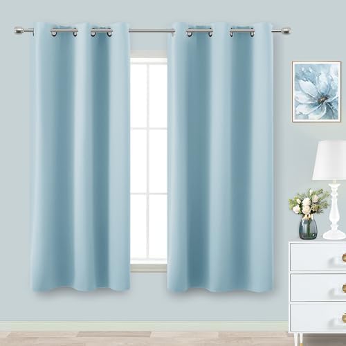 KOUFALL Baby Blue Blackout Curtains for Nursery 2 Panels Short Light Blocking Room Darkening Curtain for Kids Bedroom 54 Inch Length by KOUFALL