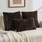 FUTEI Pack of 2 Faux Mink Fur Throw Pillow Covers 22x22 Inch, Dark Coffee - Image 5