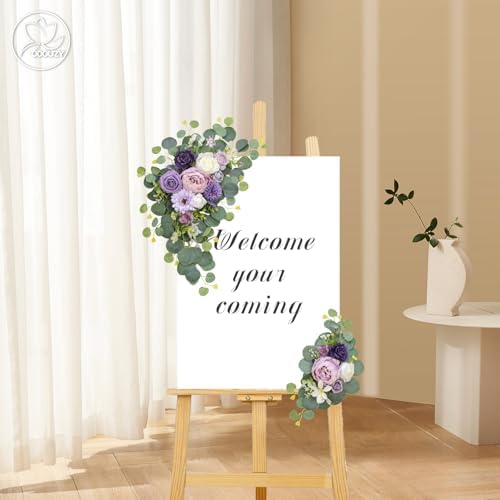 Odouzy Artificial Wedding Arch Flowers for Wedding Sign,Set of 2 for Wedding Welcome Ceremony Sign,Faux Floral Swags,Wedding, Banquet and Reception Backdrop Floral Decoration (Purple) - Image 5