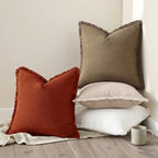 decorUhome Linen Fringe Rust Throw Pillow Covers 16x16 Set of 2 - Image 6