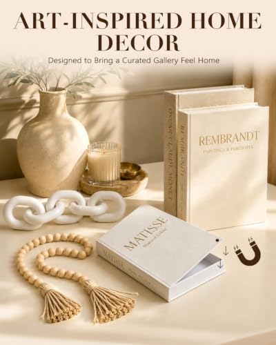 5Pcs Set of 3 Decorative Books, Wood Chain Link Decor & Bead Garland - Image 4