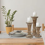 Homebia Design White Wash Mango Wood Candle Holder Set of 3 – 10, 8, 6 Inch - Image 4