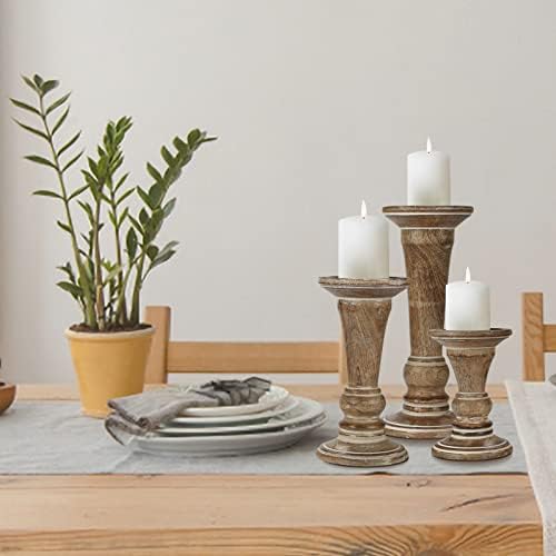 Homebia Design White Wash Mango Wood Candle Holder Set of 3 – 10, 8, 6 Inch - Image 4