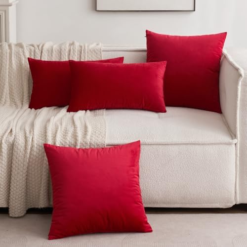 MIULEE 24x24 Inch Pack of 2 Euro Velvet Throw Pillow Covers Red - Image 6