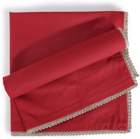 Lace Cloth Napkins, 100% Cotton, 12 Pack, 20x20 Inch, Tango Red/Golden - Image 2