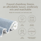 Over&Back 18x108 Woven Frayed Chambray Cotton Table Runner - Washable Table Runners for a Custom Home Decor Tablescape - Hand-Finished Frayed Edges - Coffee Table, Dinner Table, Living Room - Blue - Image 2