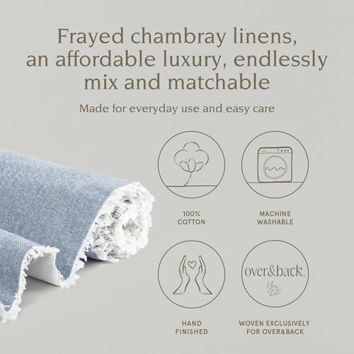Over&Back 18x108 Woven Frayed Chambray Cotton Table Runner - Washable Table Runners for a Custom Home Decor Tablescape - Hand-Finished Frayed Edges - Coffee Table, Dinner Table, Living Room - Blue - Image 2