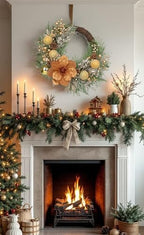 24" Christmas Wreath for Front Door – Artificial Winter Half Wreath with Bronze Maglonia Flower, Gold Ball Ornaments, Berry Clusters for Indoor & Covered Outdoor Holiday Christmas Decoration - Image 3
