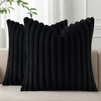 Pallene Faux Fur Decorative Throw Pillow Covers 24x24 Set of 2, Black by PALLENE