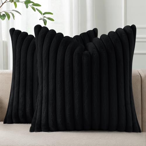 Pallene Faux Fur Decorative Throw Pillow Covers 20x20 Set of 2, Black by PALLENE