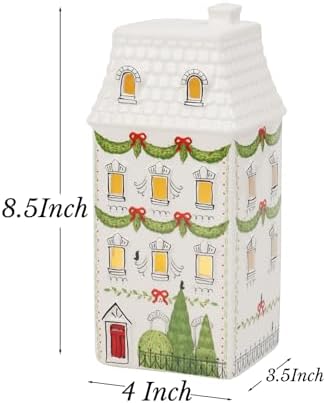 Cynkeyee Christmas Village Houses Party Decorations - Christmas House Décor White Ceramic Decorations Indoor Shelf Tabletop Decor 4x3.5x8.5 Inch - Image 5