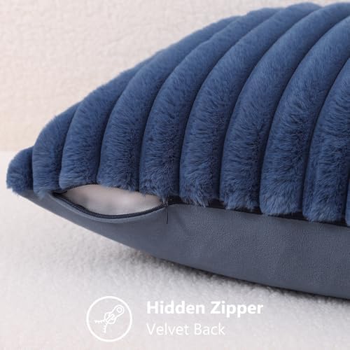 decorUhome Fall Faux Fur Throw Pillow Covers 24x24 Set of 2 Navy Blue - Image 3