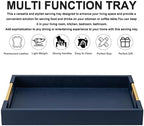 Navy Blue Faux Leather Serving Coffee Tray with Gold Handles,Rectangle Decorative Trays for Home Decor Large Ottoman Tray for Living Room - Image 3