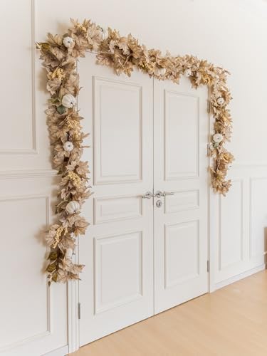 6.8ft Fall Garland Maple Leaf Autumn Thanksgiving Pumpkin Berry Garland, Christmas Halloween Mantle Fireplace Farmhouse Harvest Decorations for Home Outdoor Indoor(White) - Image 7