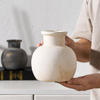 SIDUCAL Ceramic Rustic Farmhouse Vase | 6 Inch Pottery Decorative Boho Flower Vase for Home Decor, Table, Living Room, Bathroom Decoration, Shelf Decor, Mantel, Wedding, White - Image 3