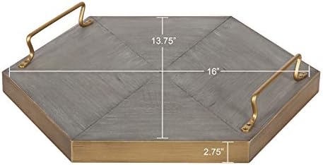 Kate and Laurel Sade Decorative Hexagon Tray with Handles, 16", Concrete Gray and Gold, Modern Tray for Ottoman, Centerpieces, Or Bathroom and Bedroom Decor - Image 5