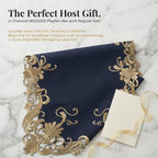 DECOZEN Gold Lace Blue Christmas Table Runner – Luxury Embroidered Dining & Dresser Decor Scarf for Holiday Tables, Weddings & Parties – 14 x 108 in Elegant European Tarantino Collection Gift Idea - Image 4