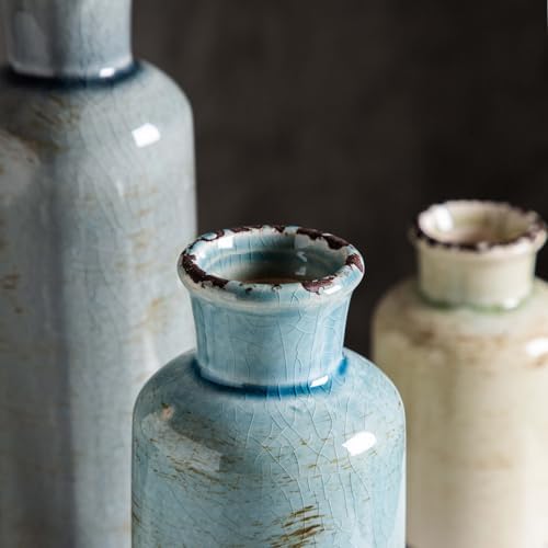 CwlwGO- Ceramic Vase Set of 3, Small Flower Vases for Home Decoration, Modern Farmhouse Decor, Living Room Kitchen Table Centerpieces, Shelf, Mantel, Fireplace and Entrance Decorations-Multicolor. - Image 5