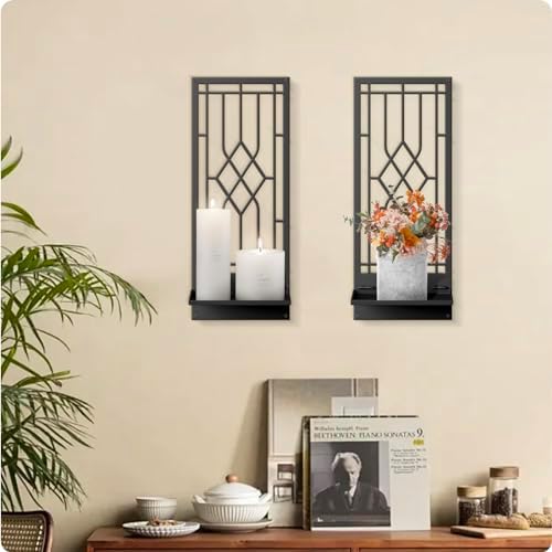 Wall Sconces Candle, Black Metal Wall Decor, Retro Wall Candle Holder for Living Room, Dining Room, Bedroom, Bathroom (2 Pack, 16.5 x 7 in) - Image 5