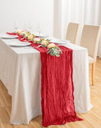 12 Pack Red 10 Ft Cheesecloth Table Runner 20x120 Inch Boho Wrinkled Sheer Romantic Gauze Decor for Wedding, Bridal Shower, Birthday Party - Image 6