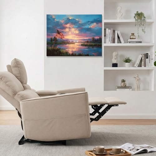 July 4th Patriotic Canvas Wall Art 4th of July USA Decorations Sunset Lake and American Flag with Fireworks Print Independence Day Home Decor 20x24in - Image 5