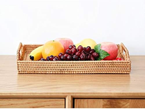 Hand-Woven Rattan Rectangular Serving Tray with Handles for Breakfast, Drinks, Snack for Coffee Table (14.5x10.2x1.4inches) - Image 6