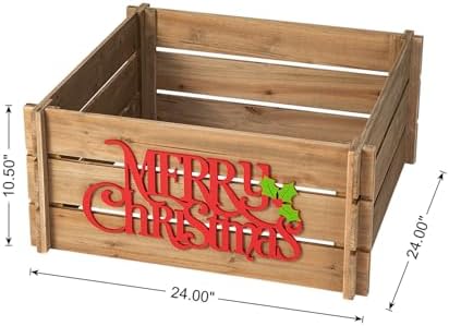 Glitzhome 24" L Wooden Crate Tree Collar, Natural Wooden Merry Christmas Christmas Tree Base Cover Farmhouse Christmas Tree Collar Decorative Christmas Tree Skirt Collar - Image 5