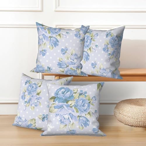 Sky Blue Flower Throw Pillow Covers 24"x24" Set of 4, Countryside Floral Sofa Cushion Cover for Chair Couch Bed Living Room Office Car Garden Patio Farmhouse Indoor Outdoor Decorative - Image 5