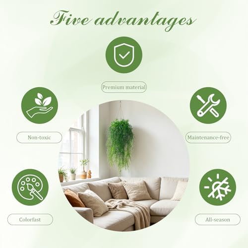 dallisten 4Pcs Fake Hanging Fern Plants for Outdoors, UV Resistant Artificial Ferns Greenery Vines Faux Trailing Plants for Indoor Wall Porch Wedding Boho Home Garden Decor(4PCS Green Ferns) - Image 4