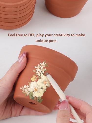 INGOFIN 4 Inch Terracotta Pots with Saucers, 8 Pack Shallow Clay Plant Pots with Drainage Holes for Succulents, Cactus, Herbs, Small Terra Cotta Pots for Indoor Outdoor, Set of 8 - Image 6