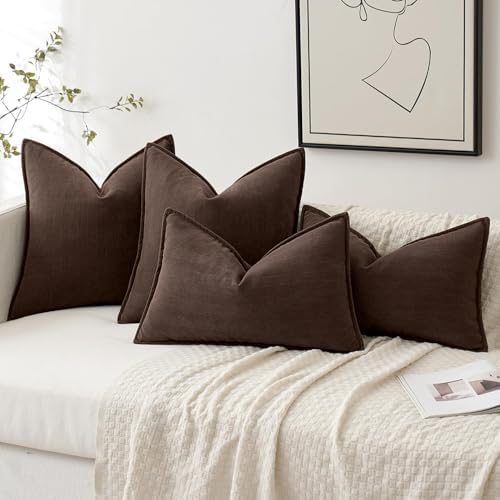 MIULEE Pack of 2 Reddish Brown Euro Shams Chenille Pillow Covers 24x24 Inch - Image 4