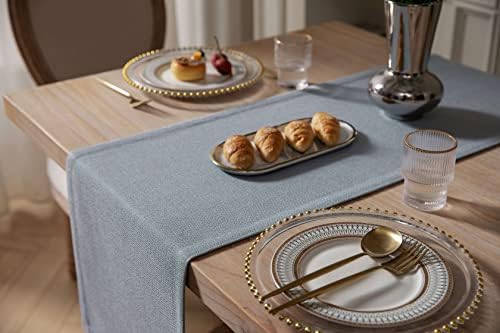 ZeeMart Burlap Style Farmhouse Table Runner, 14x108 Inches Light Dusty Blue - Image 4
