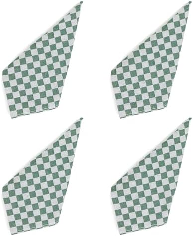 MACKENZIE-CHILDS Set of 4 Cotton Napkins, Cloth Dinner Napkins, Dark Green Check by Unknown
