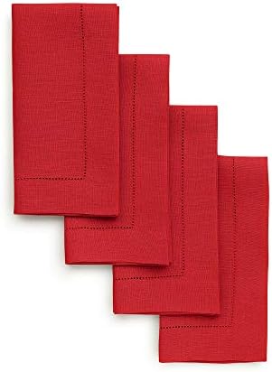 Solino Home 100% Linen Napkins Red, Classic Hemstitch 20 x 20 in, Set of 4 by SolinoHome