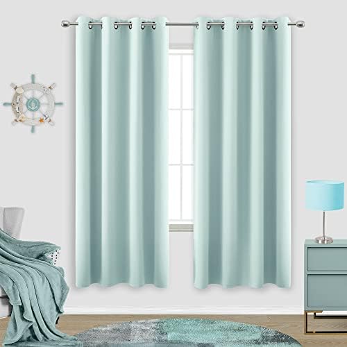 KOUFALL Nursery Curtains Boy Blackout, Thermal Insulated Curtains for Baby Room, Wide 52 x 63 Inch Length, Egg Blue Aqua Pool Green by KOUFALL