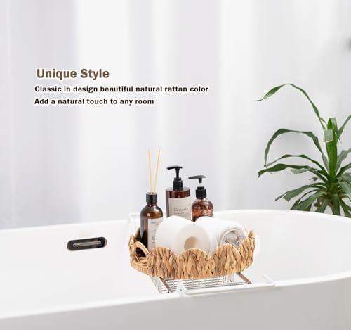 2-Pack Wicker Basket Tray, Round Serving Tray with Handles, Rattan Woven Decorative Tray, Natural Water Hyacinth Scalloped Tray for Home Decor and Desk Organizer - Image 5