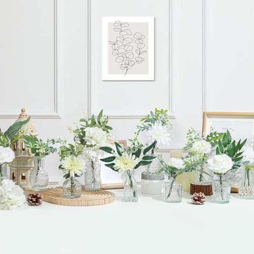 FoldTier 108 Pcs Artificial Flowers in Vase 96 Pcs Faux Greenery Stem Table Centerpiece Fake Plants Silk Roses Arrangement 12 Pcs Glass Vase Sets for Wedding Bathroom Home Dining Decor(Clear) by FoldTier