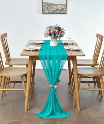 Pufogu 10 Pack 10Ft Turquoise Chiffon Table Runner Sheer 29x120 Inch - Image 3