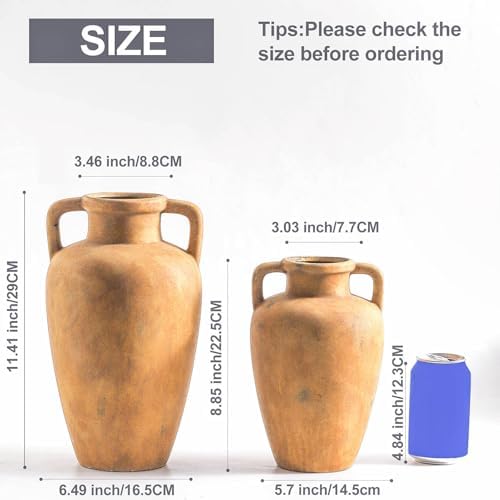 Ceramic Vase with 2 Handles, 11.41 Inch Rustic Farmhouse Vase - Image 3