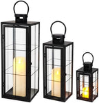TRIROCKS Metal Candle Lantern Set of 3 - Assorted Sizes (9/15.5/19.5 Inch) - Tall Decorative Hanging Lanterns with Tempered Glass Panels Indoor & Outdoor Home Decor for Parties & Events - Black Finish - Image 6