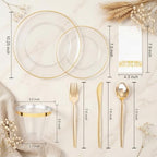 MirthMood 210Pcs Clear and Gold Plastic Dinnerware Set for 30 Guests - Image 3