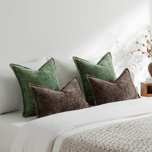DEZENE Pack of 2 Forest Green Christmas Decorative Throw Pillow Covers 24x24 Cozy Soft Chenille Accent Vintage Square Couch Pillow Covers for Home Decor Bed Sofa Living Room - Image 6