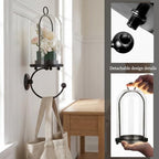 Metal Wall Hurricane Glass Candle Sconce Holder for Pillar Candle & Plant, Modern Farmhouse Decor Candle Lantern with Hand Towel Rack (Black) - Image 6