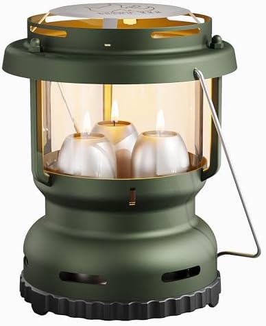 3-Wick Candle Lantern for Power Outages, 18H Emergency Light, Forest Green by NOMFIX