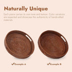 13.8 inch Round Rattan Tray, Decorative Coffee Table Tray, Ottoman Trays, Woven Serving Trays with Handles Wicker Serving Basket, Reddish-Brown - Image 5